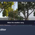 Magic Hour AI Video Editor demonstration: original footage beside a generated rainy-weather edit prompted with “Make the weather rainy”.