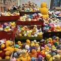 Crates of knitted Easter chicks at Francis House Children