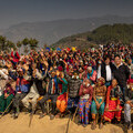 Tej Kohli and Dr Sanduk Ruit with 333 patients who were cured of blindness at a Tej Kohli & Ruit Foundation outreach camp in Nepal.