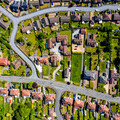 UK stock image showing an aerial view of back gardens and outbuildings. Credit Joe Gaskin.