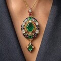 Rare Victorian Holbeinesque Emerald and Diamond Pendant