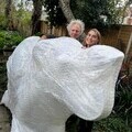 Charlie Mackesy and Thames Hospice Chief Executive Dr Rachael de Caux  with elephant sculpture
