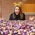 Rachel Nasiri of Francis House delights at receiving donations of creme eggs for the hospice Easter ‘chick knit’ fundraising appeal.