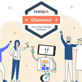Illustration show the Articulate team celebrating becoming a HubSpot Diamond Partner