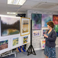 Visitor to the exhibition admiring the art on the walls.