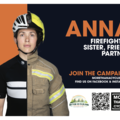 Campaign image of emergency service worker in everyday clothes and cycling gear