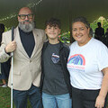 Dave Steele, The Blind Poet, with son Austin and Rachel Ellis member of the Francis House homecare team.