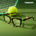 Featured a pair of tortoise-shell frames with bright green accents on the temples