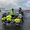 Civil Air Support Pilot handing over Stem Cells to Blood Bikers at Newcastle