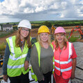 Jo Harley from Coastline Housing, Dr Caitlin Dean from Orchard Dean Developments and Angela Warwick of Situ8, at Alice Meadow in Grampound Road.