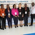 Beth Ward (CPA), Maxencia Nabiryo (CPA) and leaders of various national pharmacy associations gather at the ECSA-HC ministerial conference
