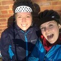 Claire (centre) and Lucy (right) on one of their training rides