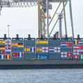 The eye-catching container installation in the Port of Hamburg forms the world