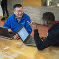 Homeless youth using laptops, inclusion