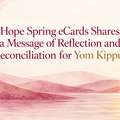 The image is a minimalist Hope Spring eCards-style Yom Kippur banner with a soft, hand-painted watercolour look.