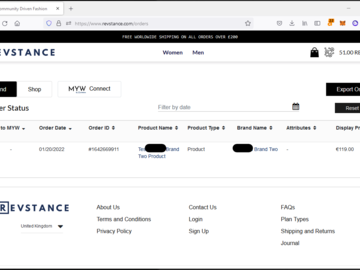 Revstance Orders Page Connectivity to MYW