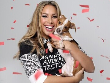 Leona Lewis and her dog celebrate a milestone in 20 years of animal rights campaigning by ethical beauty retailer The Body Shop and non-profit organisation Cruelty Free International. Photograph by Getty Images 2013.