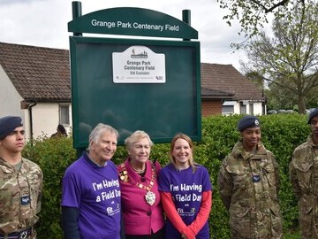 Cllr Chris Wright, Chair of Froends of Grange Park; Deputy Mayor Cllr Toni Letts and Hannah Brice-Harries, Vice Chair Friends of Grange Park