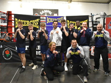 Boxercise owner Andy Wake with Boxing Futures Head Coach Cello Renda, young people staff and volunteers.