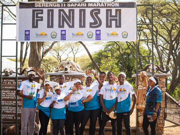 Tanzania Specialist employees at the finish line of the Serengeti Safari Marathon 2022