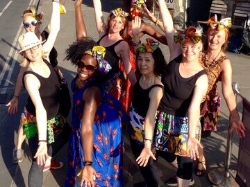 AfroFusion African Dance group have filmed dance along the procession route on the Cowley Road. Photo by Tobias Sturmer