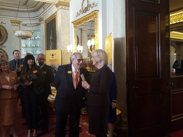 LTCFC Hon. Chairman Michael Son BEM laughing with HRH The Duchess of Cornwall