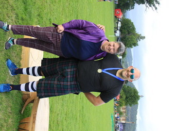 Kyle Randalls Royal Scottish Highland Games Association British Championship 16lb Hammer Champion with Kathryn White Games Chieftain