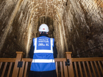 A visitor admires the largest of Brunel’s vaulted chambers, discovered beneath the Clifton Suspension Bridge, Bristol, in 2002.