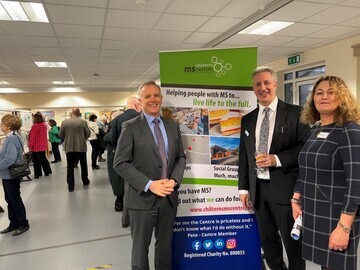 Rob Butler MP; Richard Parkin, CEO of the Chilterns MS Centre, and Liz Tubb; Trustee at the Chilterns MS Centre art exhibition.