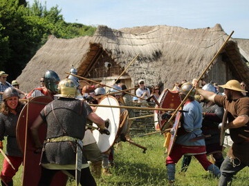 Romans fight Saxons at Butser Ancient Farm, Hampshire