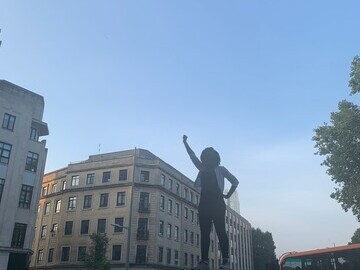 Jenny Lee on the plinth which formerly held the Colston statue