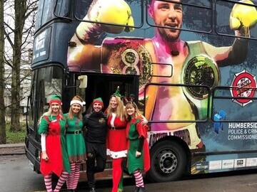 From left: Charlotte Bramley, Rose James, Tommy Coyle, Natasha Barley and Jo Coates during the 2019 Christmas drop offs