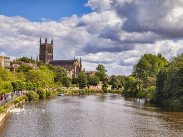 Panoramic view of Worcester and River Severn editorial use only