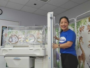 Julie with an incubator