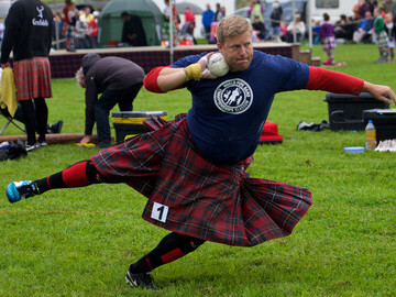 Stirling Highland Games heavies event with athletes competing in the shot put