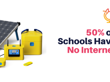 A full Pod kit displayed with the headline "50% of Schools Have No Internet"