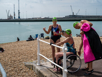 Paula Craig in her wheelchair at Dover Harbour 
