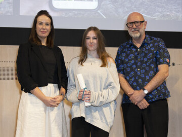 Winner Tess Taylor with Gemma Shaw (from the Trust) and Andrew Grant RDI (Guest Speaker at RSA Awards Ceremony). Photo courtesy RSA-Maja Smiejkowska