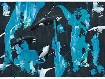 Stealth by Finnish biologist and wildlife artist based in Regensburg, Germany, Johanna Excell features Orcas