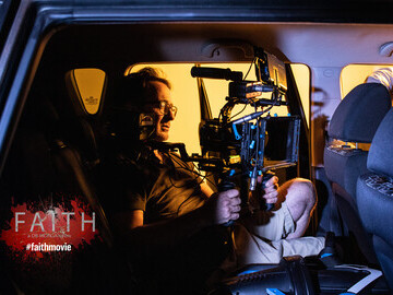 Cinematographer, Vincent Leleu, cramped inside the car.