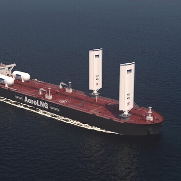 Rendering of 37.5m WindWings®, on a Dual-Fuel LR2 Tanker. 