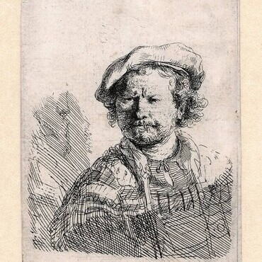 Rembrandt van Rijn (Dutch, 1606–1669) Self-Portrait, Wearing a Flat Cap, c. 1642. Etching. Rembrandt House Museum, Amsterdam.