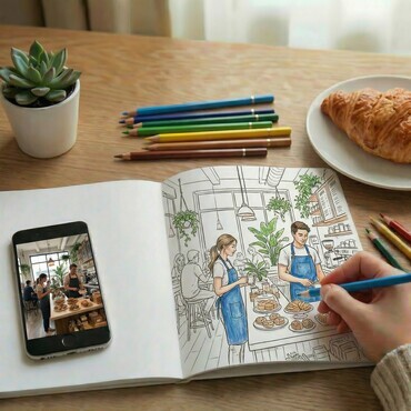 Example image of a personalised colouring book made from a photo