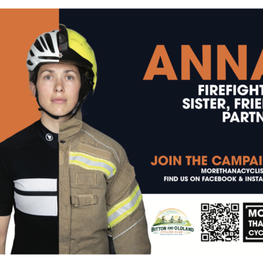 Campaign image of emergency service worker in everyday clothes and cycling gear