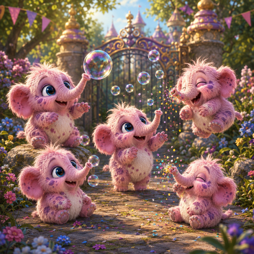 Gigglephants from The Mythical Land Zoo — tiny mythical creatures who sneeze confetti when they giggle.