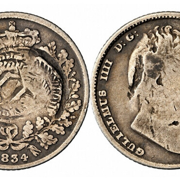 Project 001 specimen: severely deformed 1834 William IV silver sixpence investigated in  peer-reviewed npj Heritage Science study. Credit: IA STUDIO