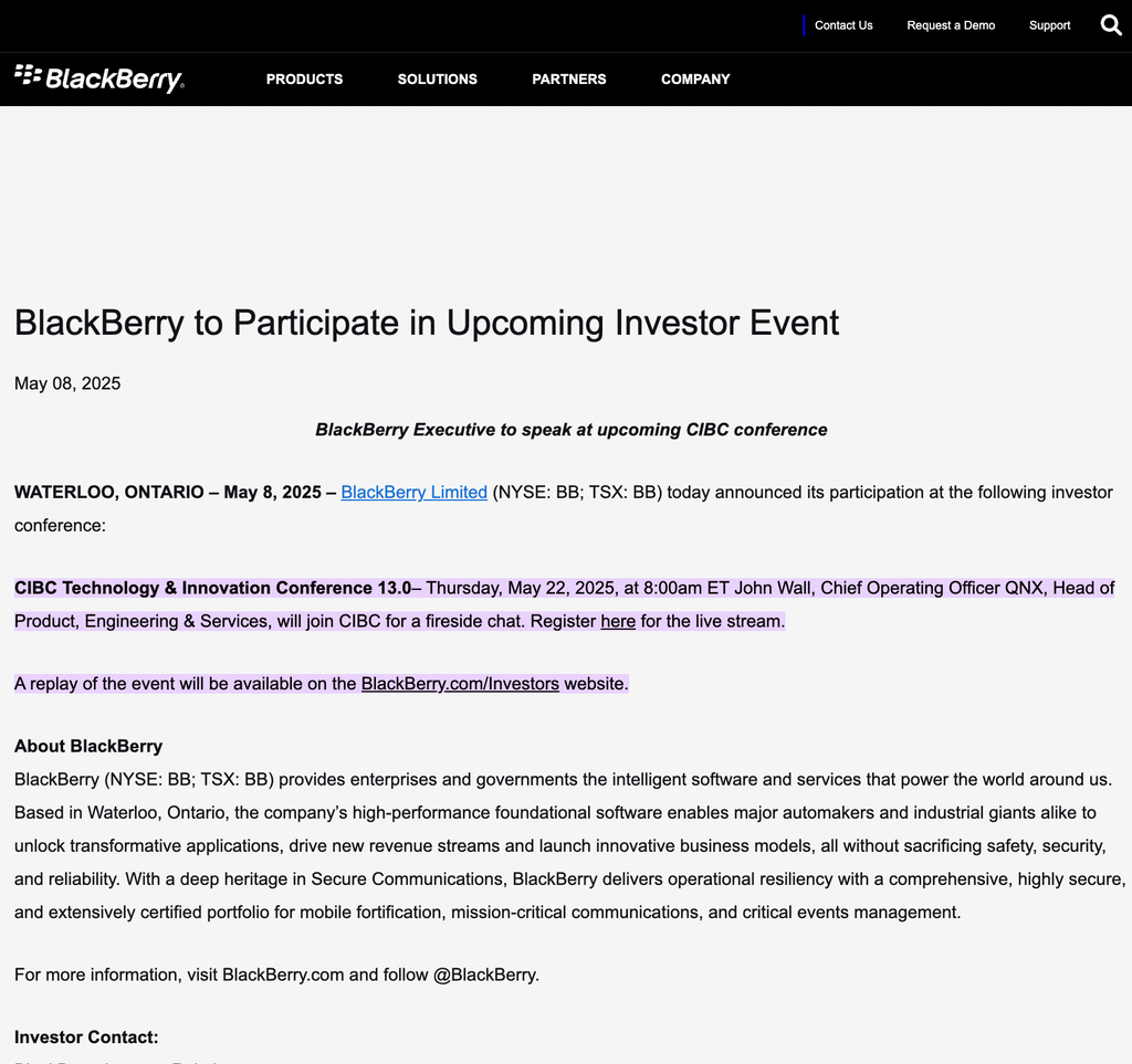 blackberry event press release exzample